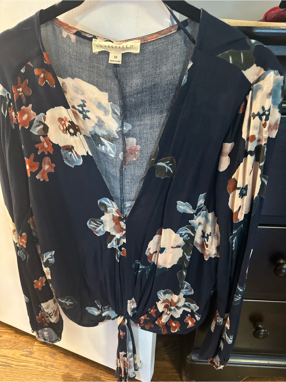 lovestitch Navy Floral Tie-Front Top